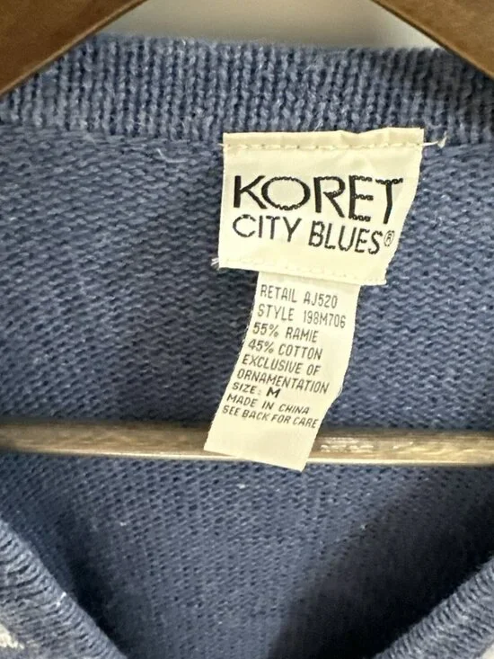 VTG Koret City Blues Blue Floral Plant Beaded Long Sleeve Cardigan Sweater Sz M - Picture 5 of 10